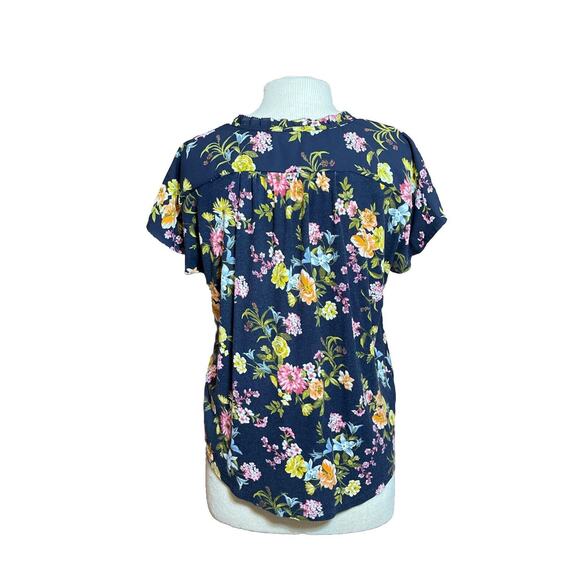 LOFT Women’s Size S Mixed Media Blouse Black Floral - Picture 2 of 6